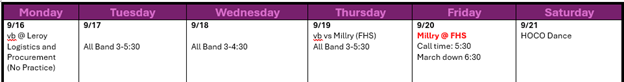 band schedule